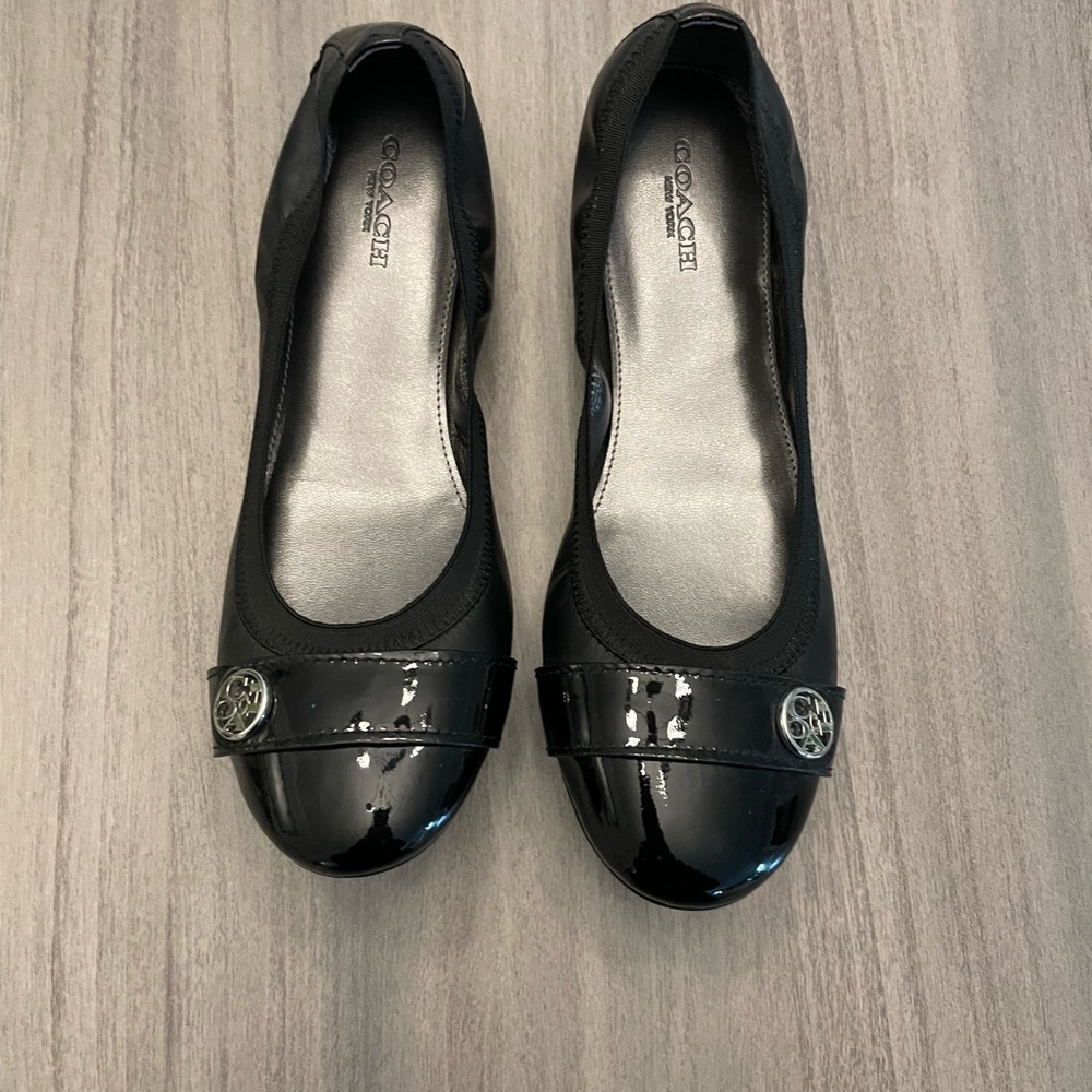 Coach Black Flats with Decorative Toe Embellishments